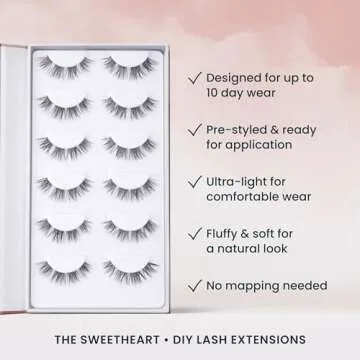 Sweetheart Doll-Eyed Lashes – Doll-Eyed Lash Clusters for Women - Salon Quality At Home Eyelashes Extension Kit - 6 Lash Sets - No Lash Glue Included
