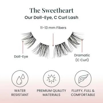 Sweetheart Doll-Eyed Lashes – Doll-Eyed Lash Clusters for Women - Salon Quality At Home Eyelashes Extension Kit - 6 Lash Sets - No Lash Glue Included