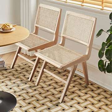 Way2Furn Rattan Chair Set of 2, Cane Dining Chair, Mid Century Modern Chair for Living Room, Kitchen...