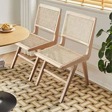 Way2Furn Rattan Chair Set of 2, Cane Dining Chair, Mid Century Modern Chair for Living Room, Kitchen...