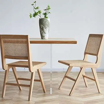 Way2Furn Rattan Chair Set of 2, Cane Dining Chair, Mid Century Modern Chair for Living Room, Kitchen, Dining Room, Yard, Study Room, Teahouse, Hotel, B&B (Natural Color)