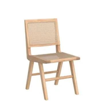 Way2Furn Rattan Chair Set of 2, Cane Dining Chair, Mid Century Modern Chair for Living Room, Kitchen, Dining Room, Yard, Study Room, Teahouse, Hotel, B&B (Natural Color)