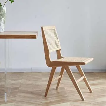 Way2Furn Rattan Chair Set of 2, Cane Dining Chair, Mid Century Modern Chair for Living Room, Kitchen, Dining Room, Yard, Study Room, Teahouse, Hotel, B&B (Natural Color)