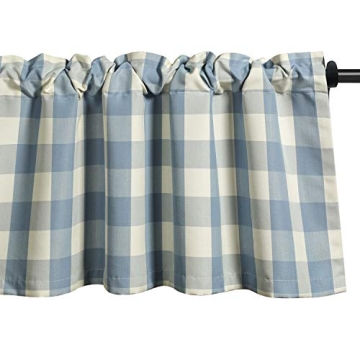 VOGOL Buffalo Check Valance for Windows, Blue and White Kitchen Garden Farmhouse Valance 18 Inch Lon...