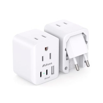 European Travel Plug Adapter, 2 Pack Foldable International Power Plug Adapter with 2 AC Outlets 3 U...