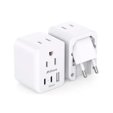 European Travel Plug Adapter, 2 Pack Foldable International Power Plug Adapter with 2 AC Outlets 3 U...
