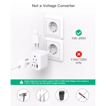 Compact European Travel Plug Adapter - 2 Pack