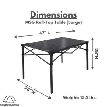 MOUNTAIN SUMMIT GEAR Heavy-Duty Roll-Top Table - Portable Aluminum Folding Table for Camping