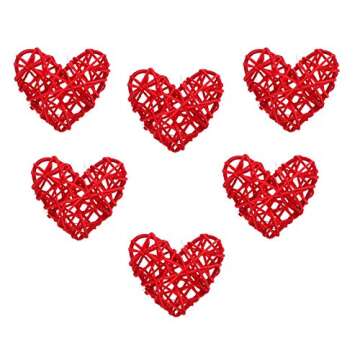 Natural Wicker Rattan Heart Shaped Balls DIY Craft Vase Filler Hanging Balls Ornaments for Wedding Baby Shower Birthday Valentine's Day Party Decorative (2.36 in, 12 Pcs) (Red)