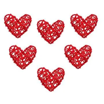 Natural Wicker Rattan Heart Shaped Balls DIY Craft Vase Filler Hanging Balls Ornaments for Wedding Baby Shower Birthday Valentine's Day Party Decorative (2.36 in, 12 Pcs) (Red)