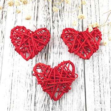 Natural Wicker Rattan Heart Shaped Balls DIY Craft Vase Filler Hanging Balls Ornaments for Wedding Baby Shower Birthday Valentine's Day Party Decorative (2.36 in, 12 Pcs) (Red)