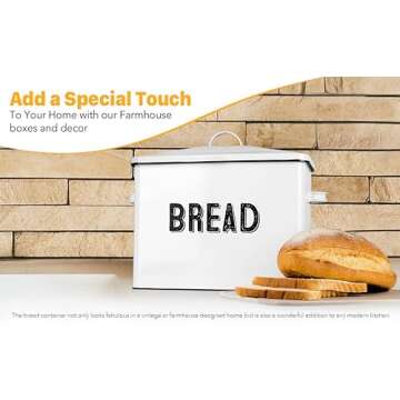 Granrosi Large Bread Box for Kitchen Countertop, Bread Storage Container, Breadbox, Bread Container, Bread Holder, Bread Keeper, Bread Boxes - Farmhouse Bread Box with Metal Lid - White