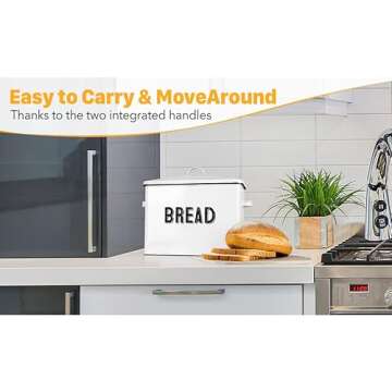 Granrosi Large Bread Box for Kitchen Countertop, Bread Storage Container, Breadbox, Bread Container, Bread Holder, Bread Keeper, Bread Boxes - Farmhouse Bread Box with Metal Lid - White