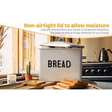 Granrosi Large Bread Box for Kitchen Countertop, Bread Storage Container, Breadbox, Bread Container, Bread Holder, Bread Keeper, Bread Boxes - Farmhouse Bread Box with Metal Lid - White