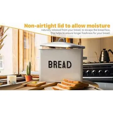 Granrosi Large Bread Box for Kitchen Countertop, Bread Storage Container, Breadbox, Bread Container, Bread Holder, Bread Keeper, Bread Boxes - Farmhouse Bread Box with Metal Lid - White