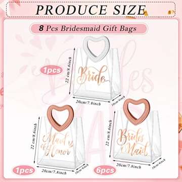 8 Pcs Bridesmaid Gift Bags Wedding Bridesmaid Clear Gift Bag with Handle Bride Gift Bags, 1 Maid of ...