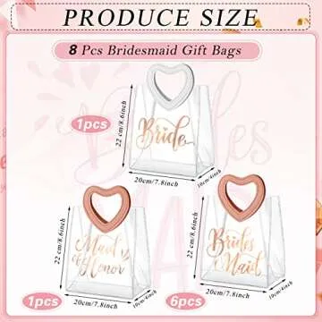 8 Pcs Bridesmaid Gift Bags Wedding Bridesmaid Clear Gift Bag with Handle Bride Gift Bags, 1 Maid of ...