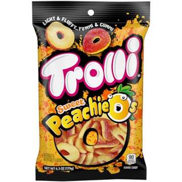 Trolli Peachie O's Rings, Sour Gummy Candy, 6.3 Ounce Bags (Pack of 8)