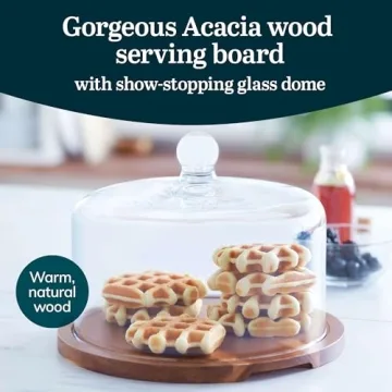 Elegant Libbey Acacia Wood Cake Stand with Dome Lid