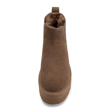 Athlefit Women's Classic Chelsea Platform Mini Boots Winter Warm Fur Lined Anti-Slip Short Ankle Snow Taupe Boots Size 8