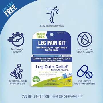 Boiron Leg Pain Relief for Relief from Restless Legs, Leg Cramps, and Shooting Pain - 80 Count (Pack of 3)