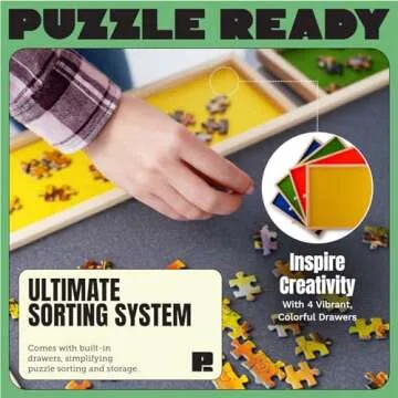 Puzzle Board with Drawers & Cover Mat - 1500 Pieces Wooden Jigsaw Puzzle Table - 37" X 28" Portable Puzzle Board with Lazy Susan for Puzzlers - Colorful Puzzle Trays for Sorting - Puzzle Ready