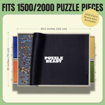 Puzzle Board with Drawers & Cover Mat - 1500 Pieces Wooden Jigsaw Puzzle Table - 37" X 28" Portable Puzzle Board with Lazy Susan for Puzzlers - Colorful Puzzle Trays for Sorting - Puzzle Ready