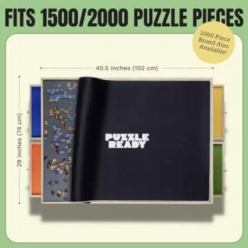 Puzzle Board with Drawers & Cover Mat - 1500 Pieces Wooden Jigsaw Puzzle Table - 37" X 28" Portable Puzzle Board with Lazy Susan for Puzzlers - Colorful Puzzle Trays for Sorting - Puzzle Ready