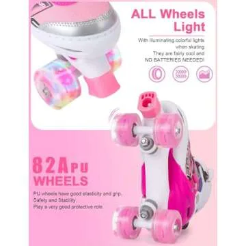 Sowume Adjustable Kids Roller Skates for Girls and Women, All 8 Wheels of Girl's Skates Shine, Safe ...