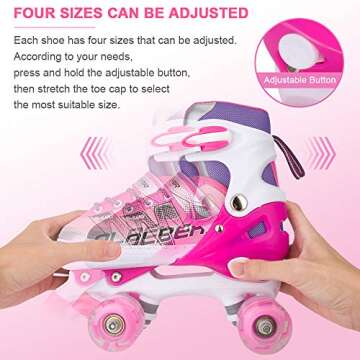 Sowume Adjustable Kids Roller Skates for Girls and Women, All 8 Wheels of Girl's Skates Shine, Safe and Fun Illuminating for Beginner