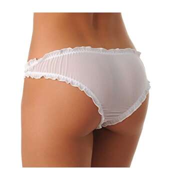 Velvet Kitten by Lingerie Diva Sexy Sheer Ruched Rene Ruffle Panty (Small/Medium, White)