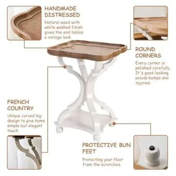 COZAYH Set of 2 Rustic Farmhouse Cottagecore Accent End Table, Natural Tray Top Side Table Nightstand for Family, Dinning or Living Room, Handcrafted Finish, Modern, White