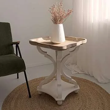 COZAYH Set of 2 Rustic Farmhouse Cottagecore Accent End Table, Natural Tray Top Side Table Nightstand for Family, Dinning or Living Room, Handcrafted Finish, Modern, White