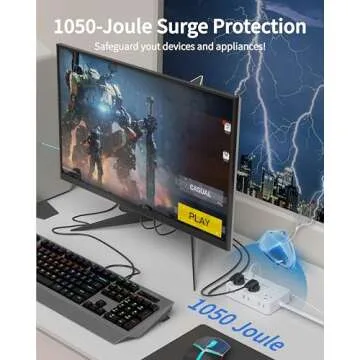 DEPOW Surge Protector Power Strip with Flat Plug, 3 FT Extension Cord with 6 AC Outlets 4 USB Ports,1050J Surge Protection, Wall Mountable Charging Station for Office, Home, White