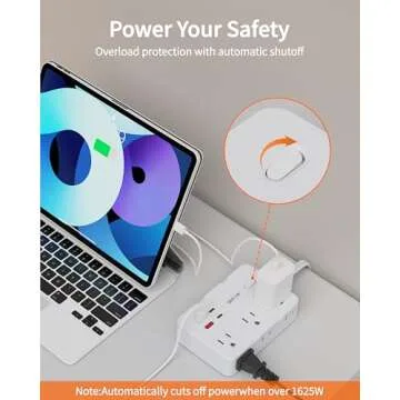 DEPOW Surge Protector Power Strip with Flat Plug, 3 FT Extension Cord with 6 AC Outlets 4 USB Ports,1050J Surge Protection, Wall Mountable Charging Station for Office, Home, White