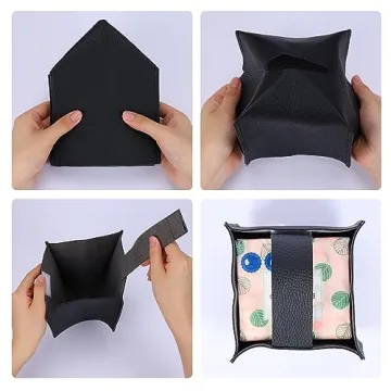Fixwal Tissue Box Cover Holder, 5.12 x 5.12 x 5.12 Inches Decorative Organizer PU Leather Square Tissue Box, Waterproof Kleenex Box Covers, Tissue Box Cover for Car, Bathroom, Office and Home (Black)