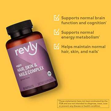 Amazon Brand - Revly Vegan Hair, Skin, & Nails Complex with Biotin 2000 mcg, 90 Capsules, 3 Month Supply