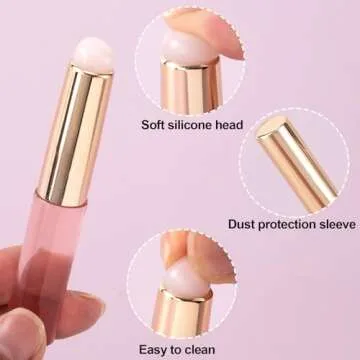 Mxxipp 2pcs Silicone Lip Brush, Portable Round Head Lip Brushes Applicator with Cover, Reusable Makeup Brush Beauty Tool for Lipstick Lip Gloss Balm Mask Concealer Eyeshadow Manicure- Pink