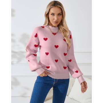 Alsol Lamesa Women's 2025 Fall Winter Mock Neck Long Sleeve Striped Color Block Cute Heart Ribbed Kn...