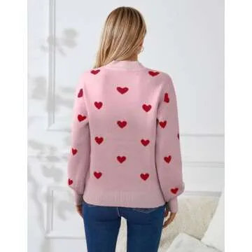 Alsol Lamesa Women's 2025 Fall Winter Mock Neck Long Sleeve Striped Color Block Cute Heart Ribbed Knit Pullover Sweaters