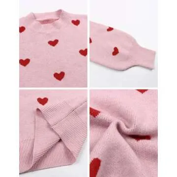 Alsol Lamesa Women's 2025 Fall Winter Mock Neck Long Sleeve Striped Color Block Cute Heart Ribbed Knit Pullover Sweaters