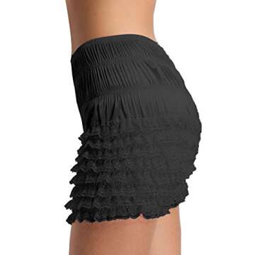 ACSUSS Women's Tiered Ruffle Booty Shorts Safe Shorts Dance Bloomers Pettipants Undershorts Black Medium