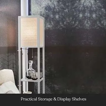 Brightech Maxwell - Modern Shelf Floor Lamp with Lamp Shade and LED Bulb - Corner Display Floor Lamps with Shelves for Living Room, Bedroom and Office - White