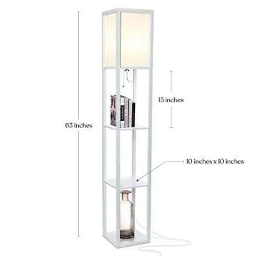 Brightech Maxwell - Modern Shelf Floor Lamp with Lamp Shade and LED Bulb - Corner Display Floor Lamps with Shelves for Living Room, Bedroom and Office - White