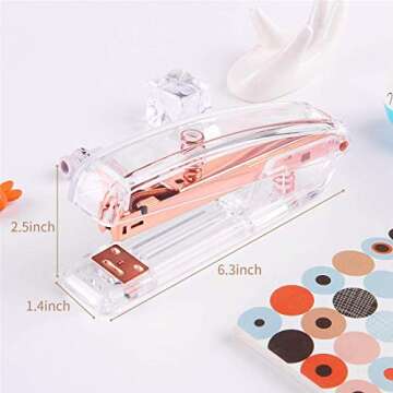 Alsisk Stapler,Clear Desk Stapler with 1000 Pieces Staples - Rose Gold (Stapler)