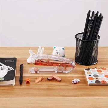 Alsisk Stapler,Clear Desk Stapler with 1000 Pieces Staples - Rose Gold (Stapler)