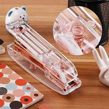 Alsisk Stapler,Clear Desk Stapler with 1000 Pieces Staples - Rose Gold (Stapler)