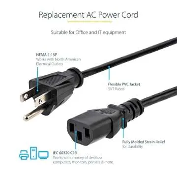 StarTech.com 10ft (3m) Computer Power Cord, NEMA 5-15P to C13, 10A 125V, 18AWG, Black Replacement AC Power Cord, Printer, PC Power Supply Cable, Monitor Power Cable - UL Listed (PXT101 10)