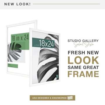 MCS Studio Gallery 18x24 Poster Frame White Woodgrain, Vertical & Horizontal Wall Hanging Large Pict...