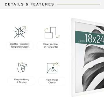 MCS Studio Gallery 18x24 Poster Frame White Woodgrain, Vertical & Horizontal Wall Hanging Large Picture Frame for Photos, Posters & Art Prints (1-Pack)